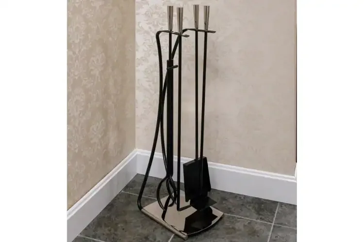 Park Avenue Fireplace Tool Set in Black & Nickel Made of Cast and Wrought Iron