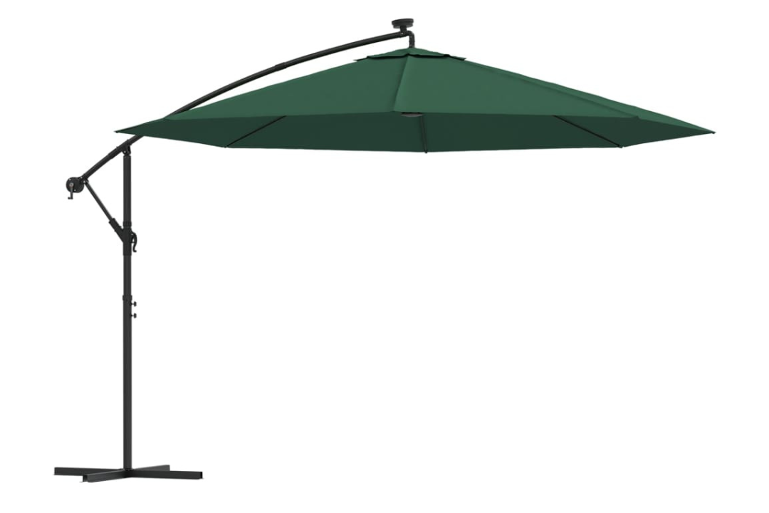Cantilever Garden Parasol with LED Lights and Metal Pole 350 cm in Green