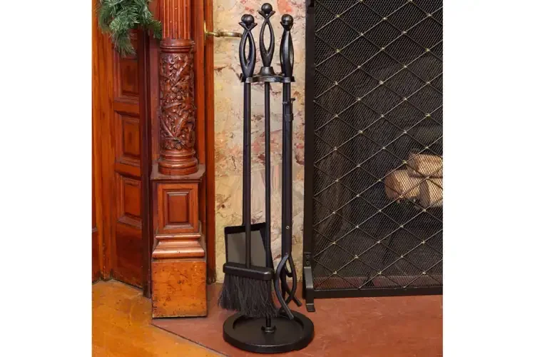 Lincoln 4-Piece Black Cast Iron Fireplace Tool Set with Radial Stand – 31”