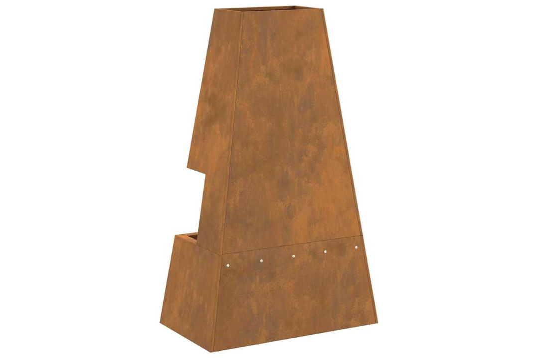 Sleek Fire Pit with Log Storage 60 x 35 x 100 cm in Rusty Brown Weathering Steel