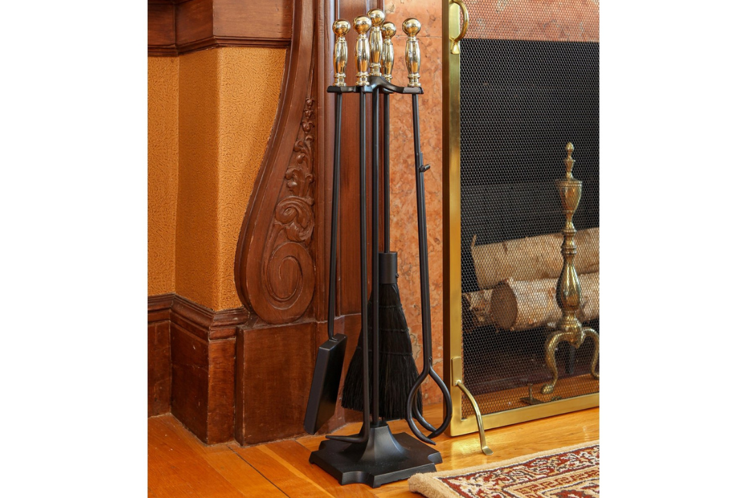 Carlisle Fireplace Tool Set in Black & Polished Brass