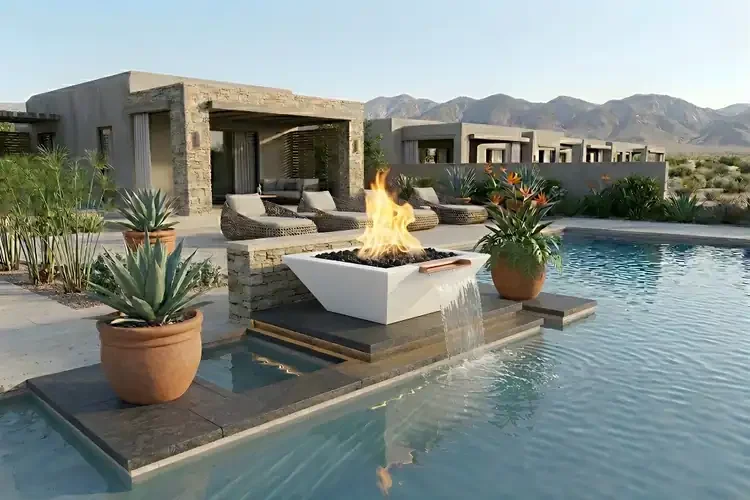 The Outdoor Plus 24" Maya Fire & Water Bowl GFRC Concrete Design