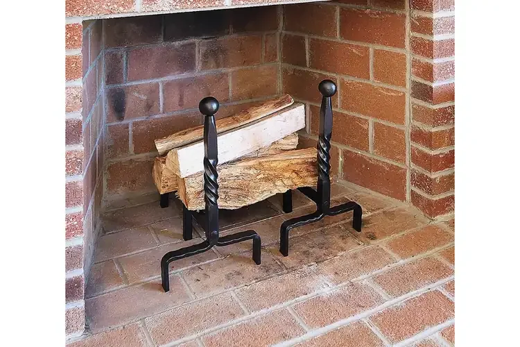 Ball End Andirons – Wrought Iron Fireplace Log Holders with Classic Rope Design