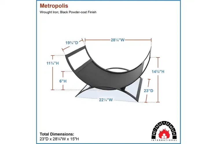 Metropolis Log Basket – Modern Black Wrought Iron Firewood Holder Specifications