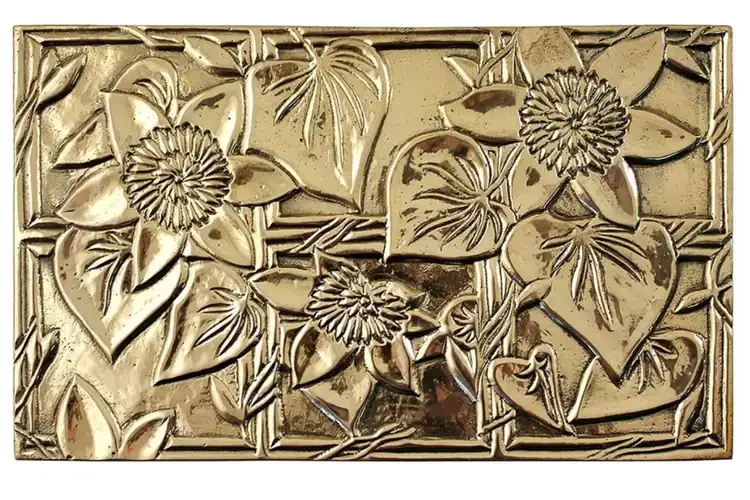 Emblem Flat Fireplace Screen in Clematis Polished Brass Finish
