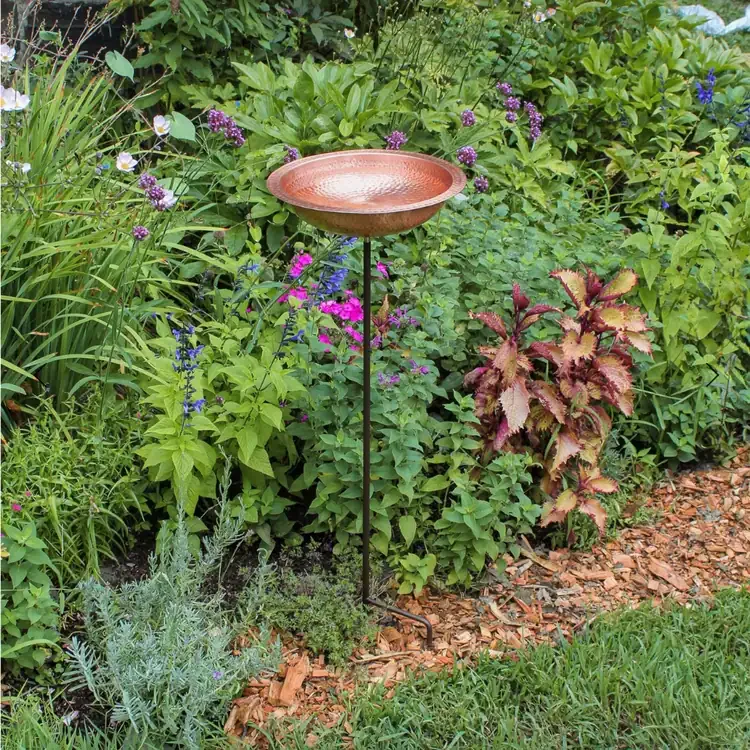 Threaded Birdbath Stake With a Two-Pronged Foot In Use