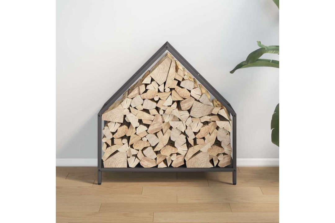 High-Quality Firewood Rack 60 x 25 x 60 cm in Black Made of Cold-Rolled Steel