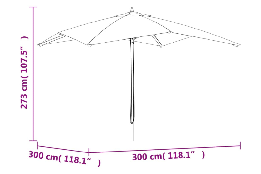 Garden Parasol with Wooden Pole 300x300x273 cm in Taupe Specifications
