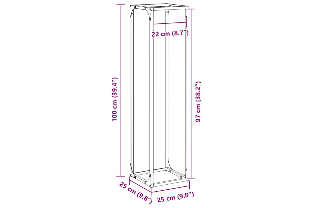 Firewood Rack 25 x 25 x 100 cm in Olive Green Made of Cold-Rolled Steel Specifications