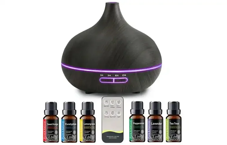 Aromatherapy Essential Oil Diffuser Dark Wood Grain - Ultrasonic with 6 Oils