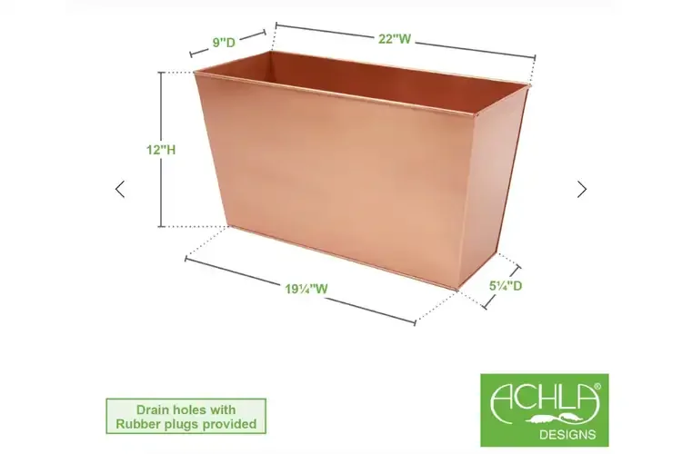 SOLARIA Copper-Plated Tall Flower Box – Indoor/Outdoor Modern Planter Specifications
