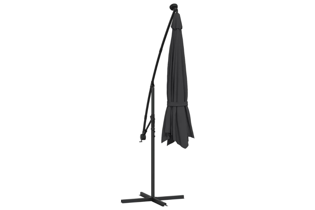 Cantilever Garden Parasol with LED Lights and Metal Pole 350 cm in Black With Tilt Function