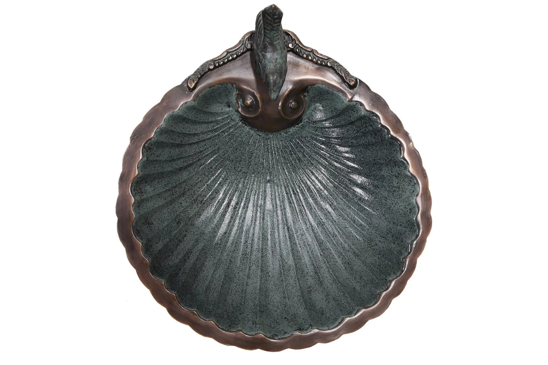 Scallop Shell Birdbath & Wall Mount Bracket Copper Plated Brass & Aluminum