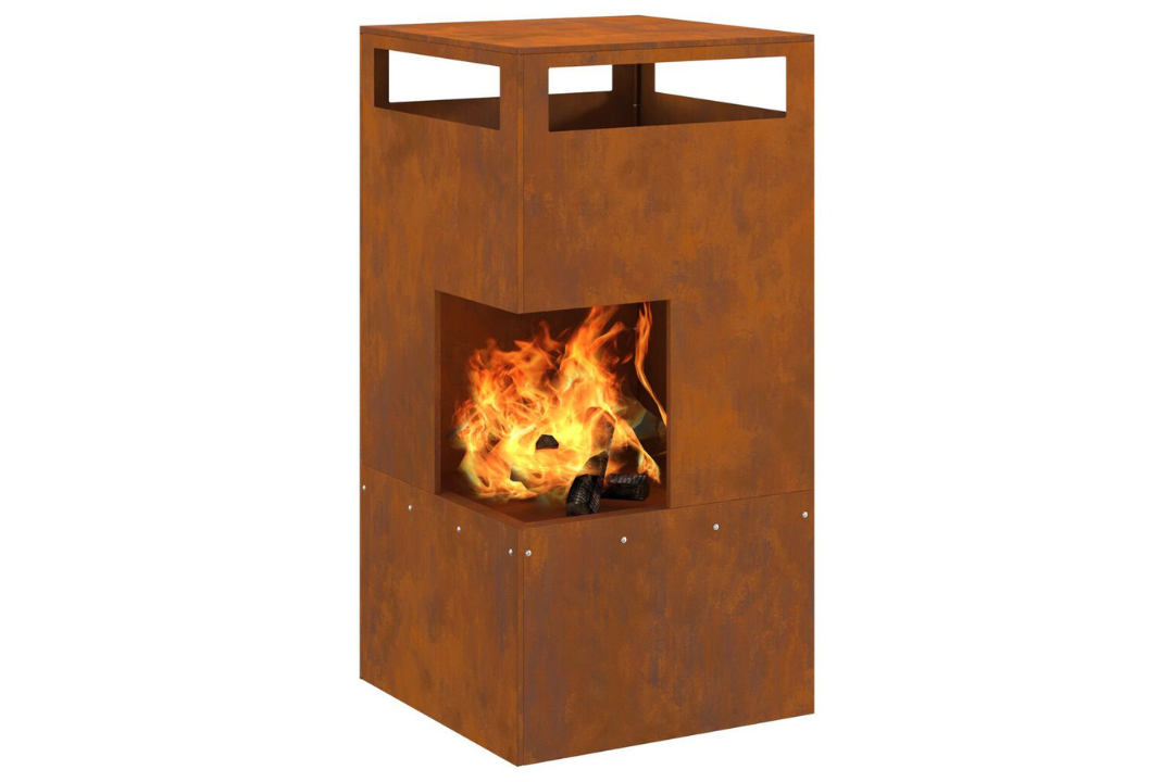Fire Pit 50 x 50 x 100 cm Steel in Rusty Brown Weathering Steel with Rich Patina