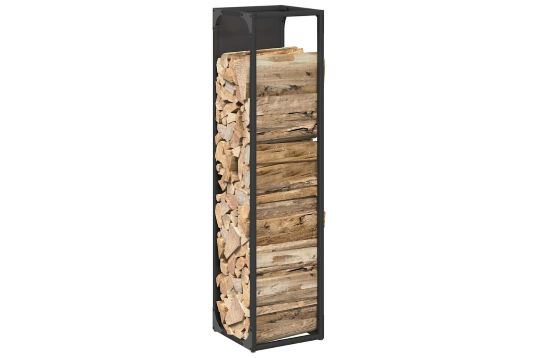 Sleek Firewood Rack 25 x 25 x 100 cm in Black Made of Cold-Rolled Steel