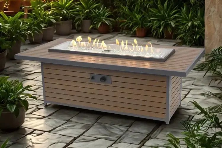 Kenwood and Brooks Umber Brown 61" Linear Chat Height Gas Fire Pit Table