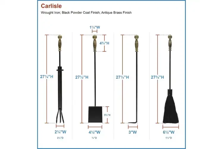 Carlisle Fireplace Tool Set in Black & Antique Brass Tools Set Details