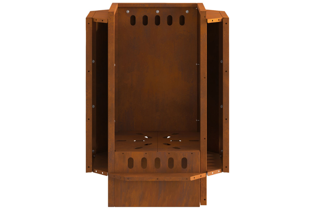 Sturdy Smokeless Fire Pit 38 x 38 x 51 cm in Rusty Brown Weathering Steel