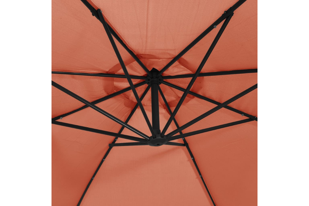Cantilever Garden Parasol with LED Lights and Metal Pole 350 cm in Terracotta with 8 Ribs