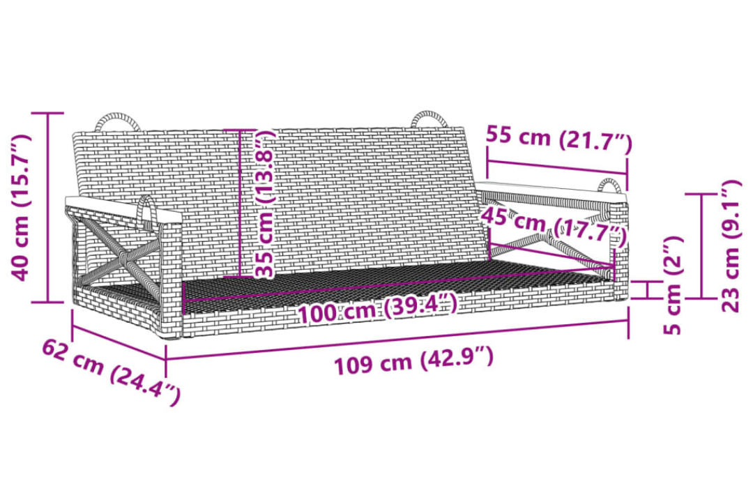 Swing Bench Poly Rattan in Gray Specifications