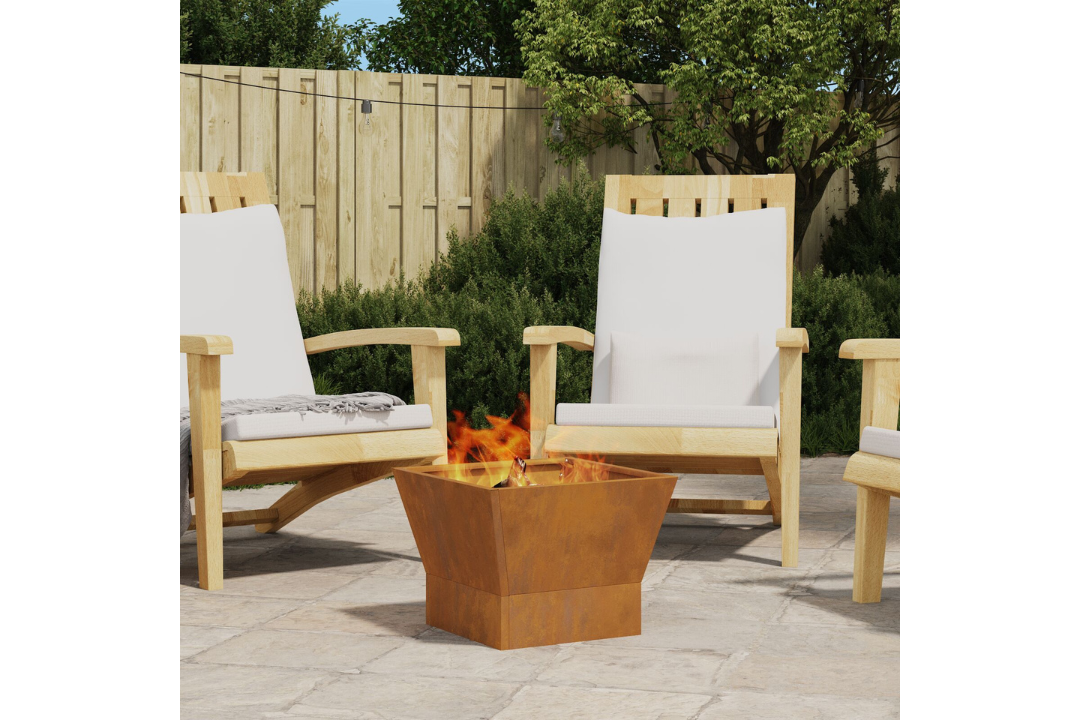 Square Fire Pit 40 x 40 x 30 cm Steel in Rustic Brown Weathering Steel