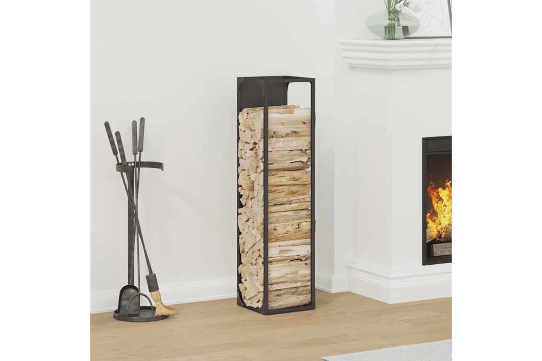 Firewood Rack 25 x 25 x 100 cm in Black Made of Cold-Rolled Steel