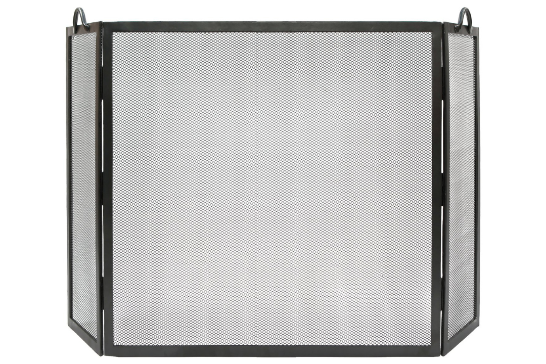 Large Twisted Rope Folding Fireplace Screen in Graphite Made of Wrought Iron