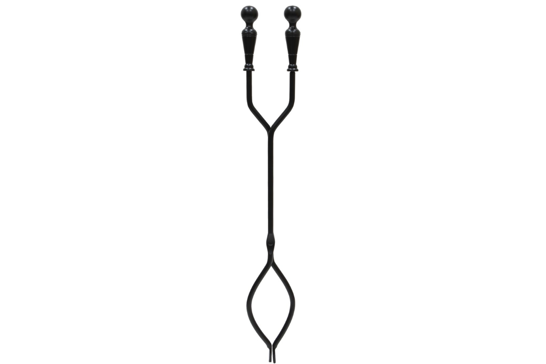 Plymouth Fireplace Tool Set – Cast & Wrought Iron, Black Powder-Coated Tongs in Rectangular Base