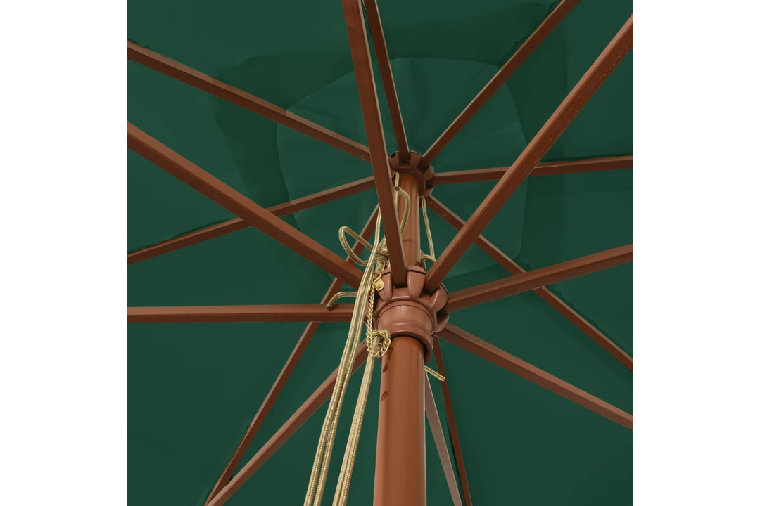 Garden Parasol with Wooden Pole 300x300x273 cm in Green with Double Pulley System