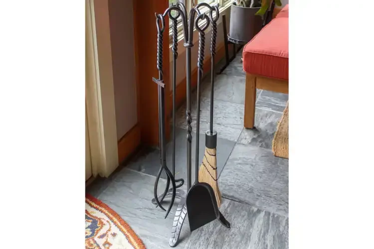 Rope Fireplace Tool Set – 5-Piece Made of Wrought Iron Fire Tool Collection