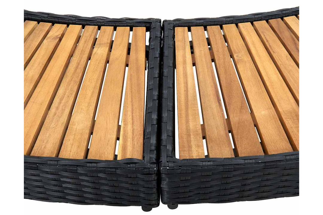 Spa Surround Black Poly Rattan and Acacia Wood in Oil Finish with Storage & Mini Sofa