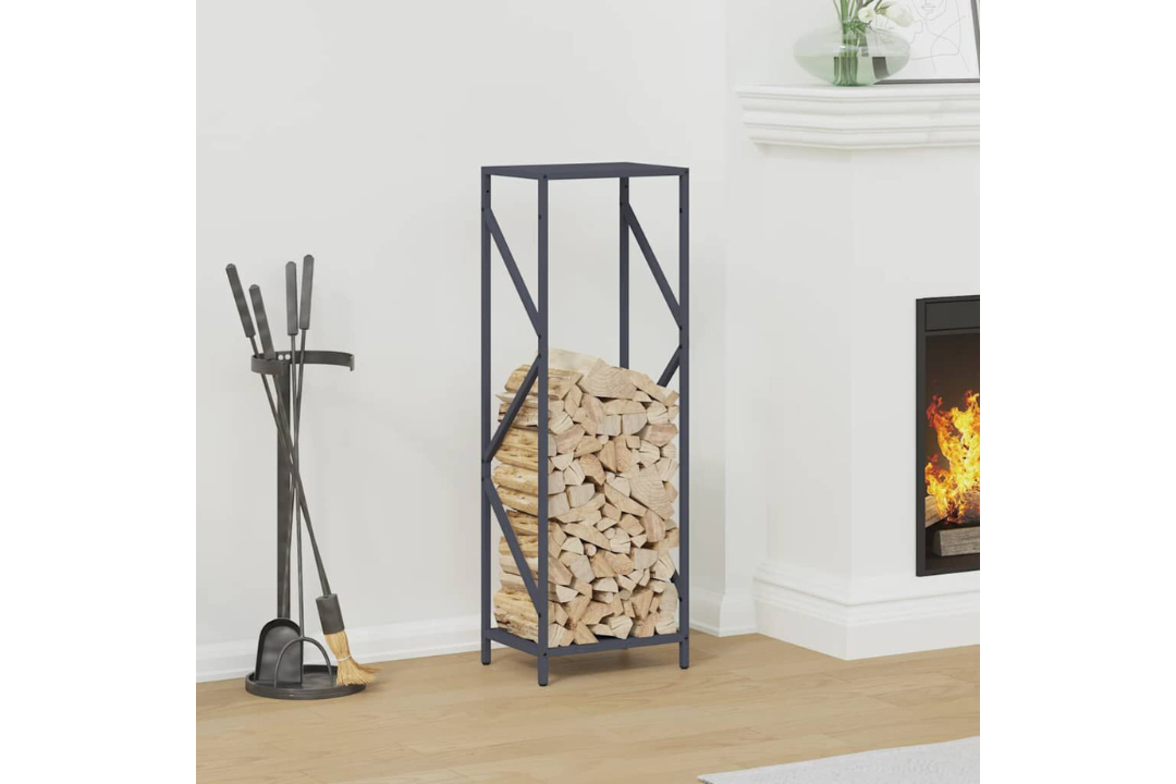 Firewood Rack 34 x 25 x 100 cm in Anthracite Made of Cold-Rolled Steel