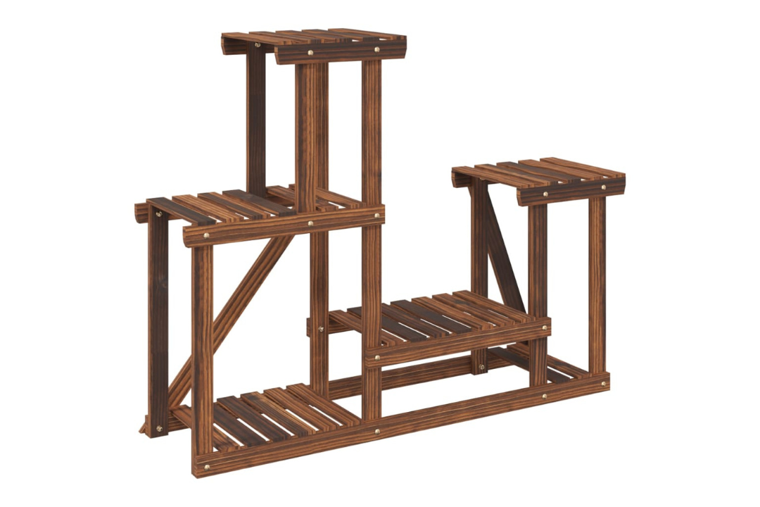 Minimalist Solid Wood Fir Flower Stand 90 x 25 x 73.5 cm in Carbonized Brown