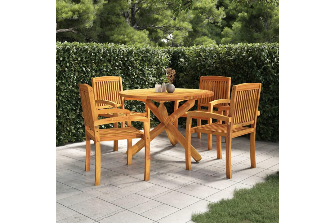 Sunhaven 5-Piece Teak Patio Dining Set – Stackable Chairs & Table