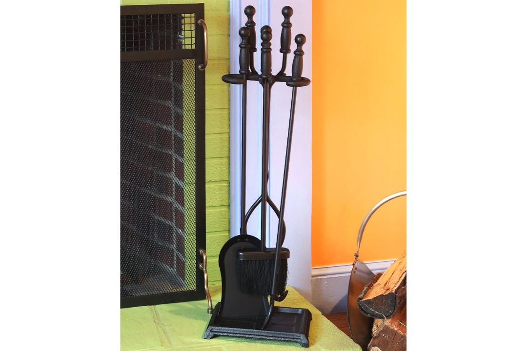 Westminster Fireplace Tool Set in All Black – Cast Iron 4-Piece Hearth Tool Kit