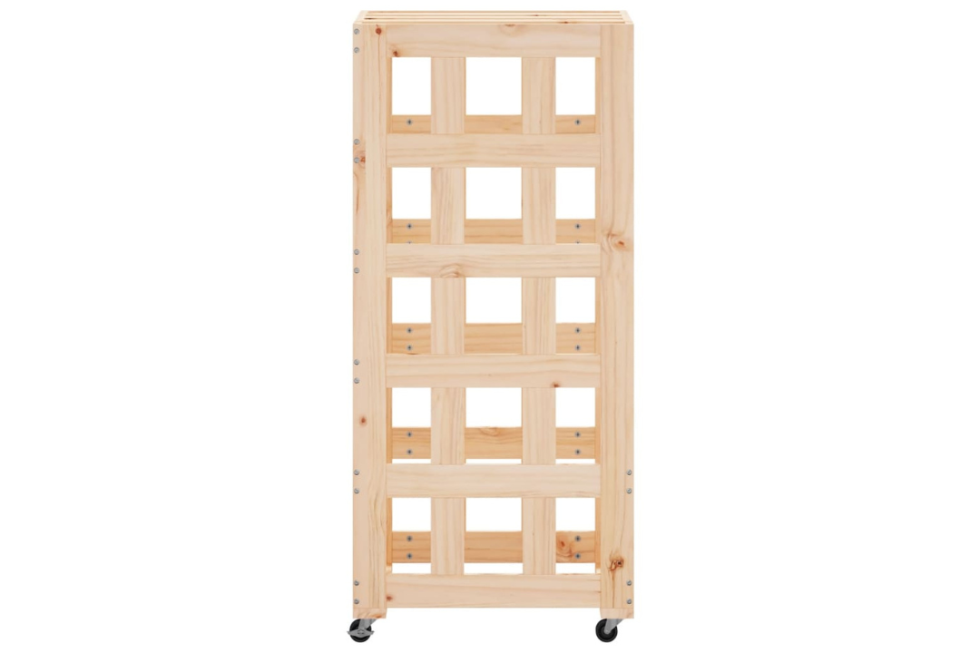 Stable Log Holder with Wheels 40x49x110 cm Solid Pine Wood Firewood Rack in Natural