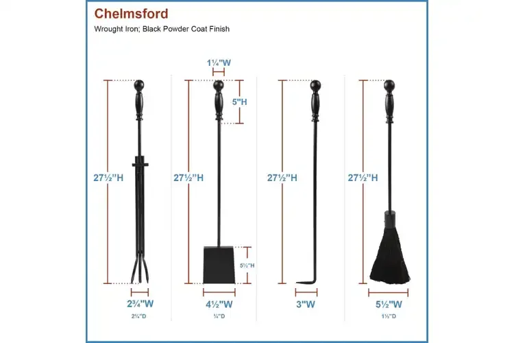 Chelmsford Fireplace Tool Set in All Black Tools Set Details