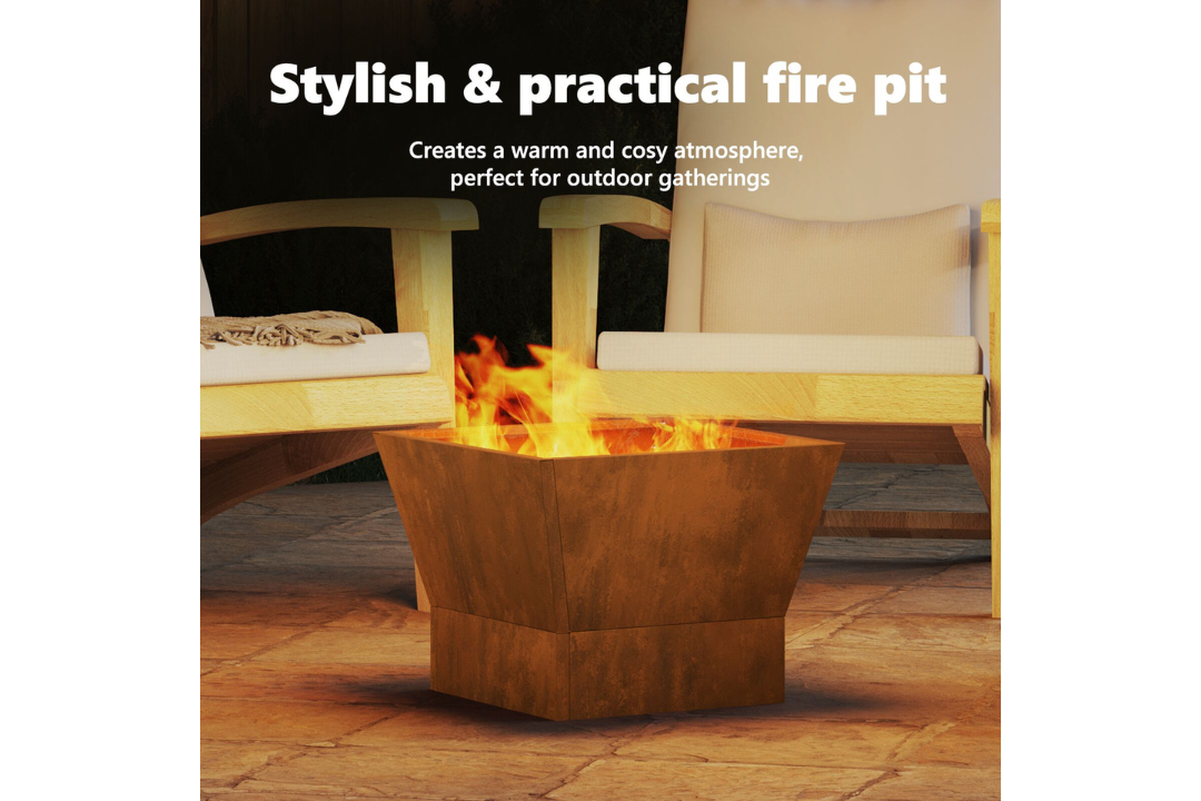 Stylish and Practical Square Fire Pit 40 x 40 x 30 cm Steel in Rustic Brown in Weathering Steel