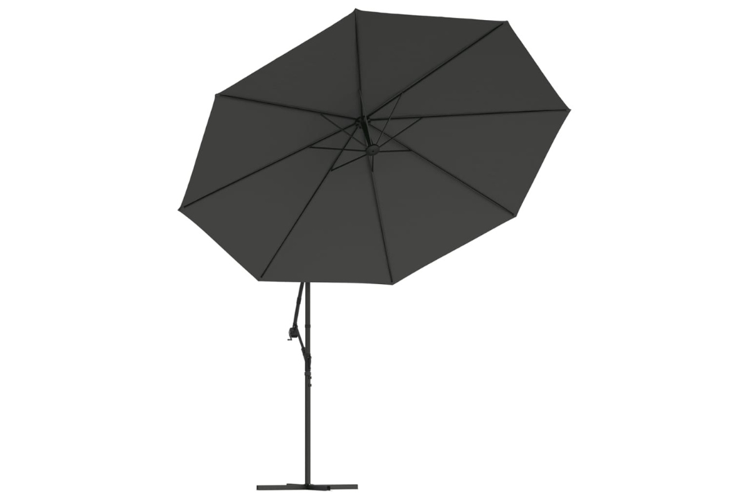 Cantilever Garden Parasol with LED Lights and Metal Pole 350 cm in Anthracite With 8 Reinforced Steel Ribs