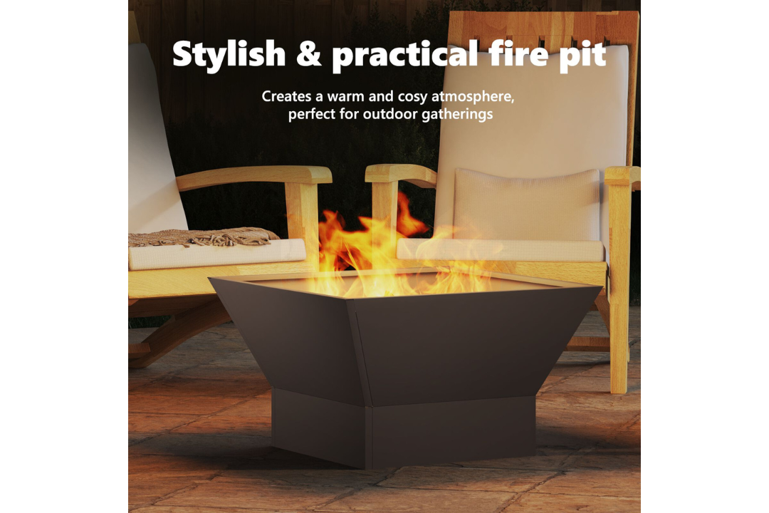 Stylish and Practical Fire Pit Square 60 x 60 x 35 cm in Black Cold-Rolled Steel