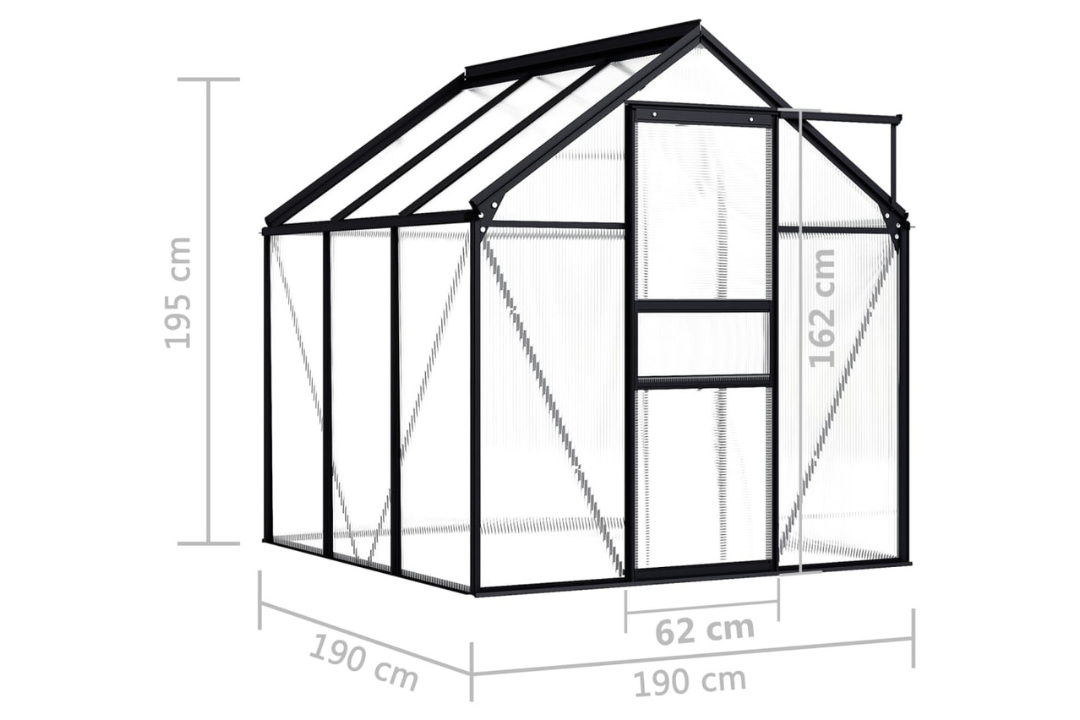 Greenhouse Anthracite Transparent Aluminum 3.61 m² Specifications