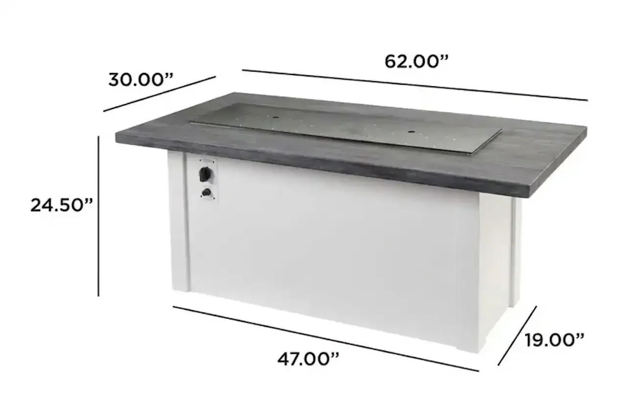 Havenwood 62" White Base Carbon Grey Top Gas Fire Pit Table Cover Included Dimension