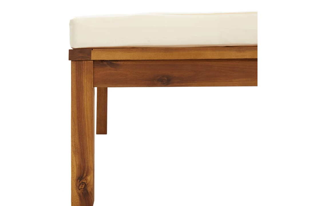 10 Piece Garden Lounge Set with Cream Cushion Solid Acacia Wood Footrest Side Details