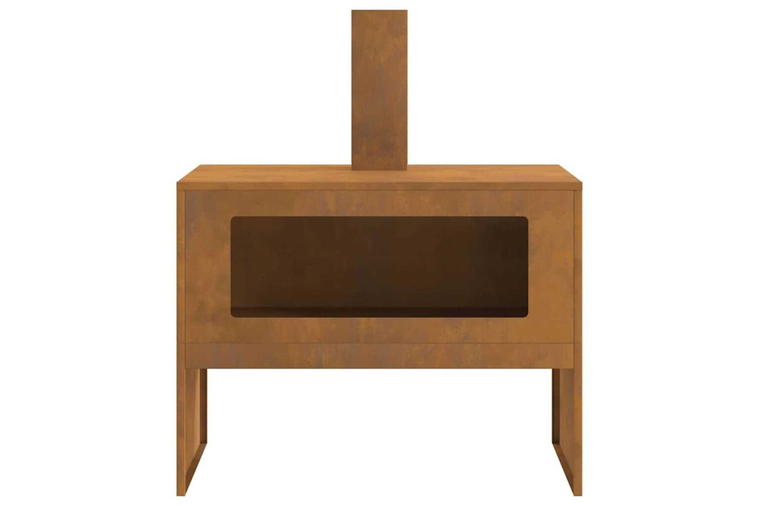 High-Quality Fire Pit with Chimney 80 x 50 x 96 cm in Rusty Brown Weathering Steel