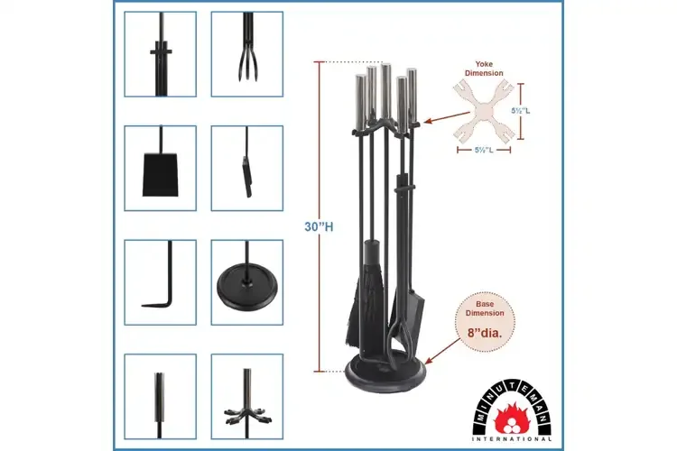 Bedford Fireplace Tool Set in Black and Polished Chrome Specifications