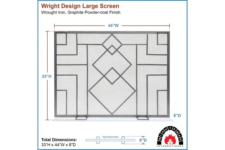 Wright Design Flat Fireplace Screens in 44” x 33” Specifications