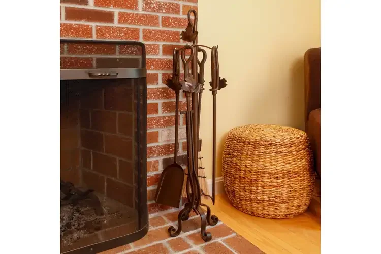 Maple Leaf Fireplace Tool Set – 35” Wrought Iron Tools with Decorative Stand in Roman Bronze