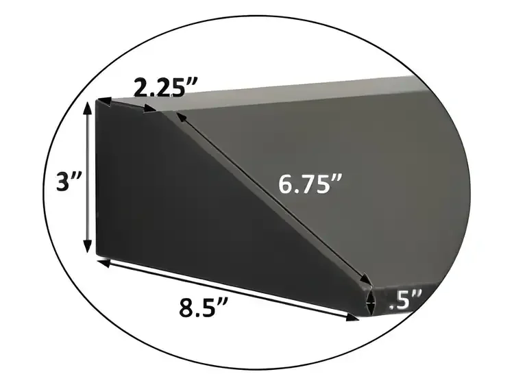 8-1/2" Deep Fireplace Hood in Flat Black Powder Coat Finish Specs Detail