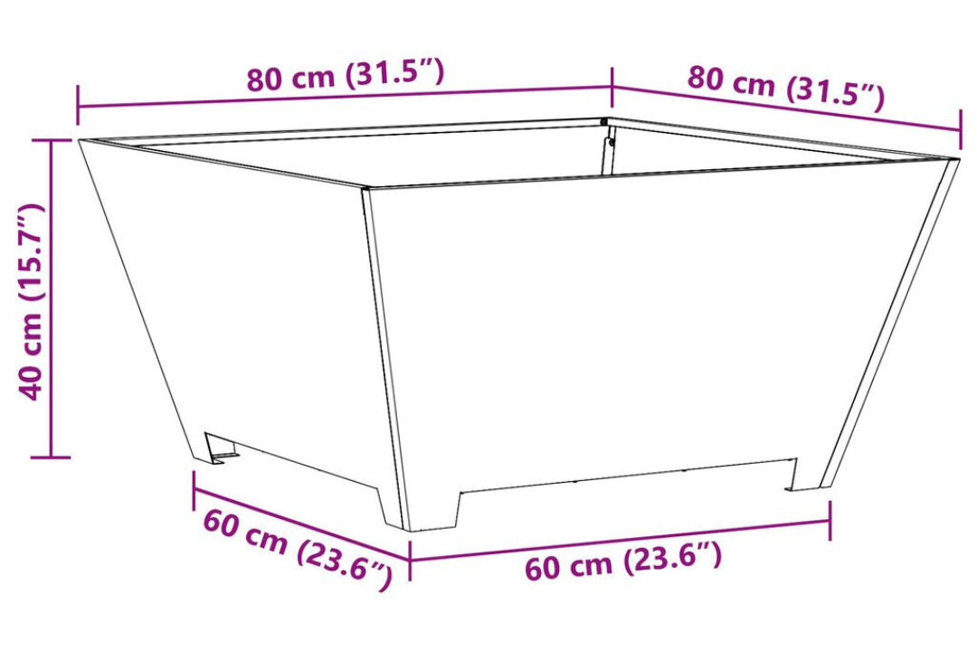 Fire Pit Square 80 x 80 x 40 cm in Black Cold-Rolled Steel Specifications
