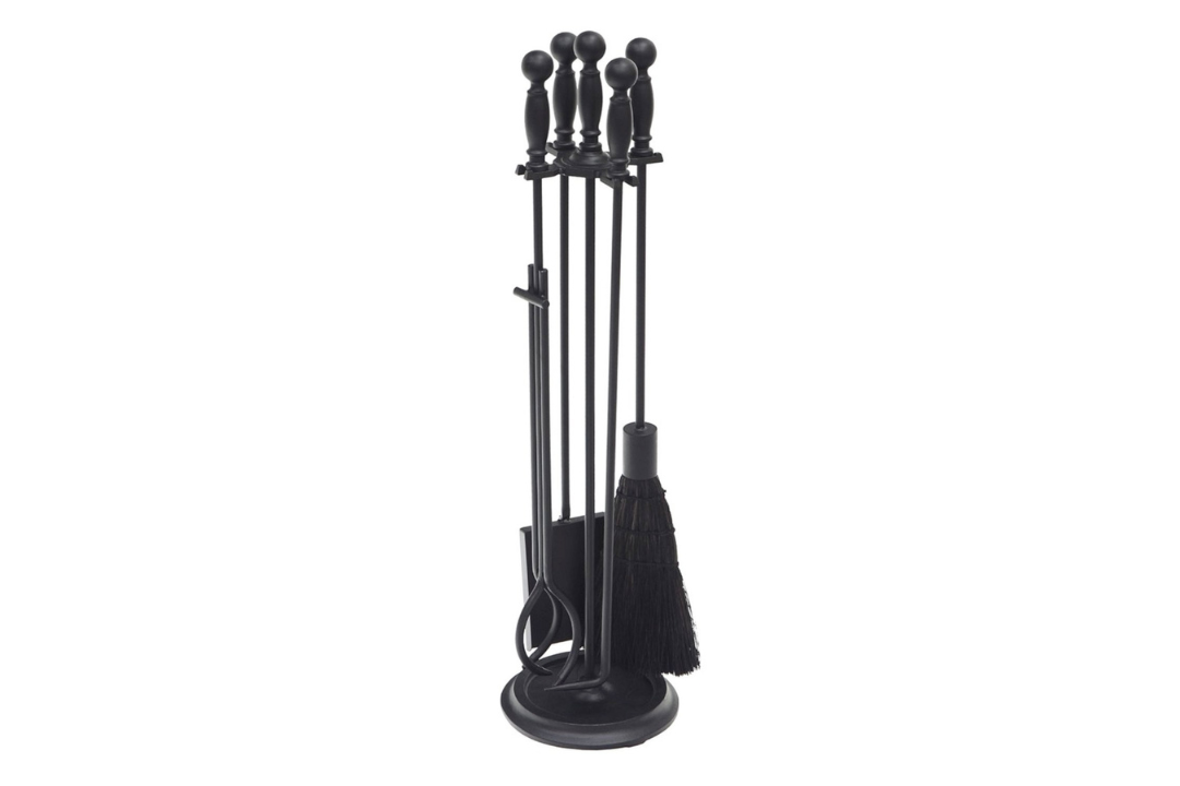 Chelmsford Fireplace Tool Set in All Black Made of Wrought and Cast Iron